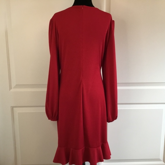 Women's Ribbed Long Puff Sleeve Ruffle Hem Mini Dress - Picture 3 of 5